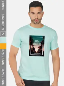 CHOZI Pack Of 2 Graphic Printed Round Neck Cotton T-shirt