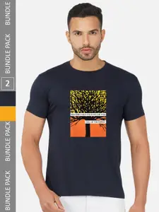 CHOZI Pack Of 2 Graphic Printed Cotton T-shirts