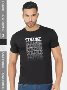 CHOZI Pack Of 2 Printed Round Neck Cotton T-Shirt