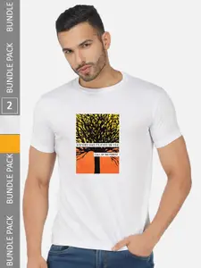 CHOZI Pack Of 2 Graphic Printed Round Neck Cotton T-shirt