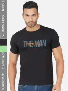 CHOZI Pack Of 2 Typography Printed Cotton T-shirts