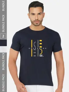 CHOZI Pack Of 2 Typography Printed Cotton T-shirts