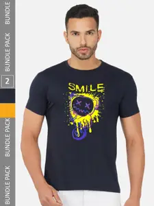 CHOZI Pack Of 2 Printed Round Neck Cotton Regular T-shirt