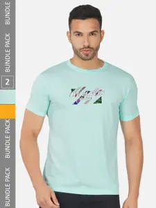 CHOZI Pack Of 2 Printed Round Neck Cotton T-Shirt