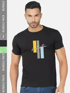 CHOZI Pack Of 2 Printed Round Neck Cotton Regular T-shirt