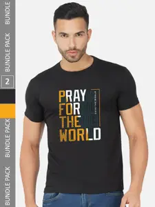 CHOZI Pack of 2 Typography Printed Cotton T-shirt