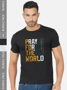 CHOZI Pack Of 2 Printed Round Neck Cotton T-Shirt