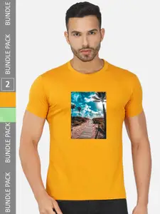 CHOZI Pack Of 2 Graphic Printed Round Neck Cotton T-shirt