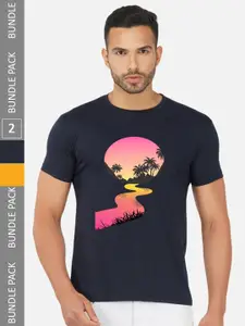 CHOZI Pack of 2 Graphic Printed Cotton T-shirt