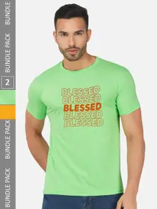 CHOZI Pack of 2 Typography Printed Cotton T-shirt