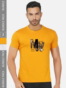 CHOZI Pack Of 2 Typography Printed Round Neck Cotton T-shirt