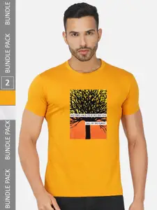 CHOZI Pack Of 2 Printed Round Neck Cotton T-Shirt