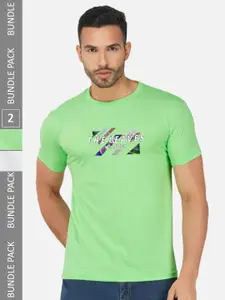 CHOZI Pack Of 2 Printed Round Neck Cotton Regular T-shirt