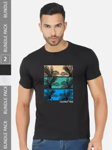 CHOZI Pack Of 2 Graphic Printed Cotton T-shirts