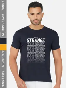 CHOZI Pack Of 2 Printed Round Neck Cotton Regular T-shirt