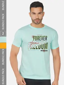 CHOZI Pack Of 2 Typography Printed Cotton T-shirts