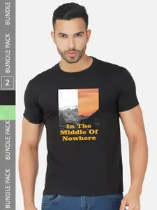 CHOZI Pack Of 2 Graphic Printed Round Neck Cotton T-shirt