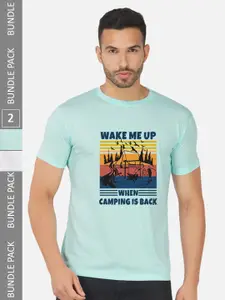 CHOZI Pack Of 2 Graphic Printed Round Neck Cotton T-shirt