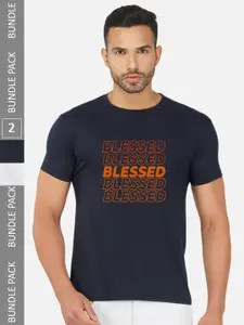 CHOZI Pack Of 2 Typography Printed Round Neck Cotton T-shirt