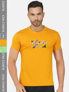 CHOZI Pack Of 2 Typography Printed Round Neck Cotton T-shirt