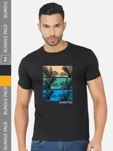 CHOZI Pack Of 2 Graphic Printed Cotton T-shirts