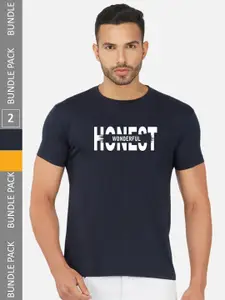 CHOZI Pack Of 2 Printed Round Neck Cotton T-Shirt