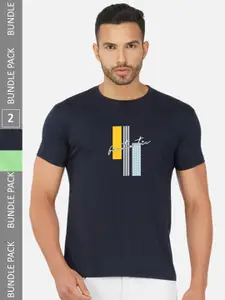 CHOZI Pack Of 2 Graphic Printed Round Neck Cotton T-shirt