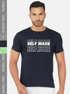 CHOZI Pack Of 2 Typography Printed Round Neck Cotton T-shirt