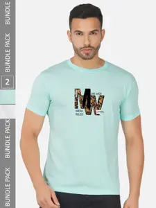 CHOZI Pack Of 2 Printed Round Neck Cotton T-Shirt