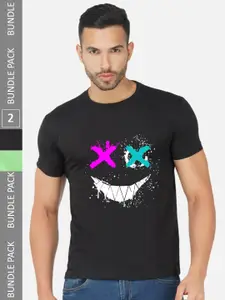 CHOZI Pack Of 2 Graphic Printed Cotton T-shirts