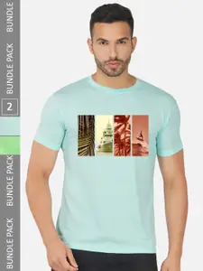 CHOZI Pack Of 2 Printed Round Neck Cotton T-Shirt