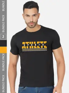 CHOZI Pack Of 2 Typography Printed Cotton T-shirts