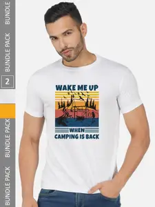 CHOZI Pack Of 2 Graphic Printed Round Neck Cotton T-shirt