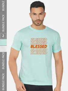 CHOZI Pack of 2 Typography Printed Cotton T-shirt