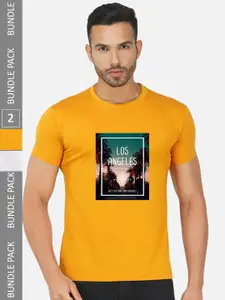 CHOZI Pack Of 2 Printed Round Neck Cotton Regular T-shirt