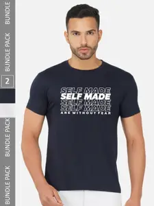 CHOZI Pack of 2 Typography Printed Cotton T-shirt