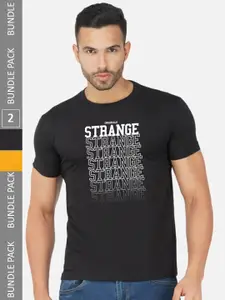 CHOZI Pack Of 2 Printed Round Neck Cotton T-Shirt