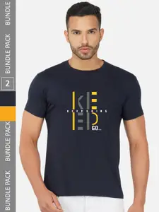 CHOZI Pack Of 2 Typography Printed Cotton T-shirt