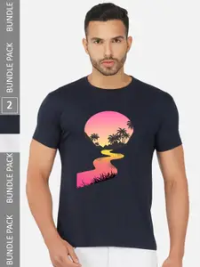 CHOZI Pack Of 2 Graphic Printed Cotton T-shirts