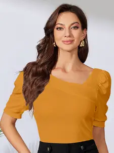 Dream Beauty Fashion Asymmetric Neck Puff Sleeves Top