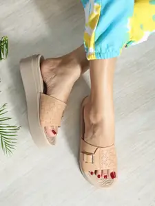 ELLE Textured Open Toe Flatform Heels With Buckle