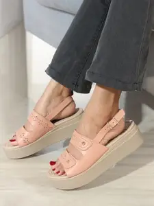 ELLE Textured Open Toe Flatform Heels With Buckles