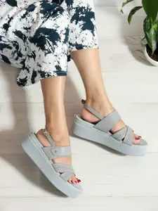 ELLE Textured Cross Strap Flatform Heels With Buckles