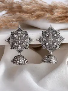 DASTOOR Silver-Plated Oxodise Contemporary Jhumkas