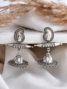 DASTOOR Silver-Plated Oxodised Beaded Contemporary Jhumkas