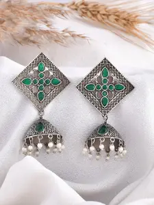 DASTOOR Oxidise Silver Plated Jhumkas