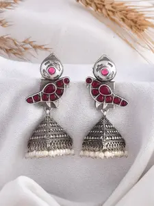 DASTOOR Silver-Plated Contemporary Jhumkas Earrings