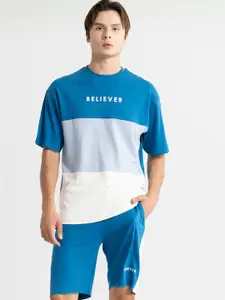 Snitch Colourblocked Round Neck T-Shirt With Shorts