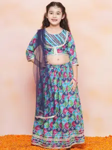 Aj DEZInES Girls Floral Printed Ready to Wear Lehenga & Blouse With Dupatta