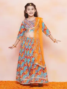 Aj DEZInES Girls Bandhani Printed Ready to Wear Cotton Lehenga & Blouse With Dupatta